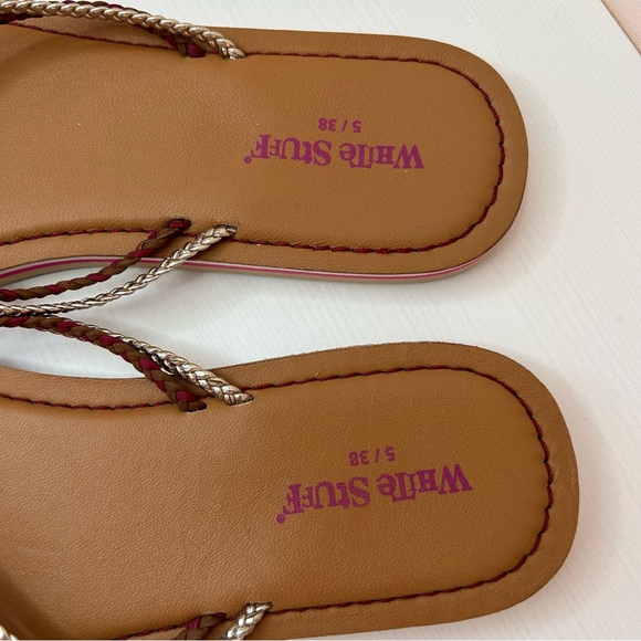 White Stuff Flip Flops Size UK 5 Leather Braided Gold Pink Sandals - Picture 4 of 6